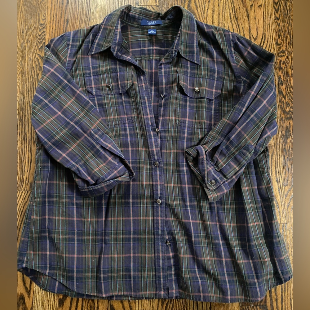 Chaps Button Down Plaid Top Women’s Multicolor 1X